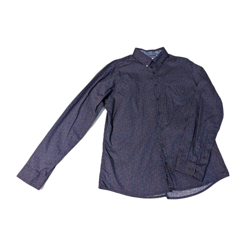 Brax x Ana Bastian Men's L 41/42‎ Daniel Long Sleeve Shirt Fern Pattern Blue Red